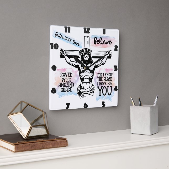 Jesus Crucified On The Cross, Square Wall Clock (Office)