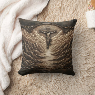 Jesus Crucified Over Majestic Mountain Landscape Cushion