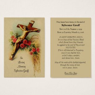 Jesus Crucifix Roses  Funeral Memorial Holy Card -