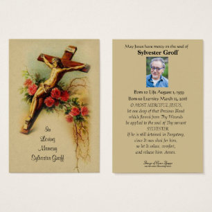 Jesus Crucifix Roses  Funeral Memorial Holy Card -
