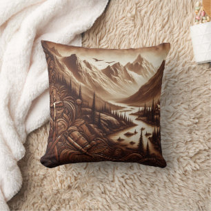 Jesus Crucifixion Surrounded by Majestic Mountains Cushion