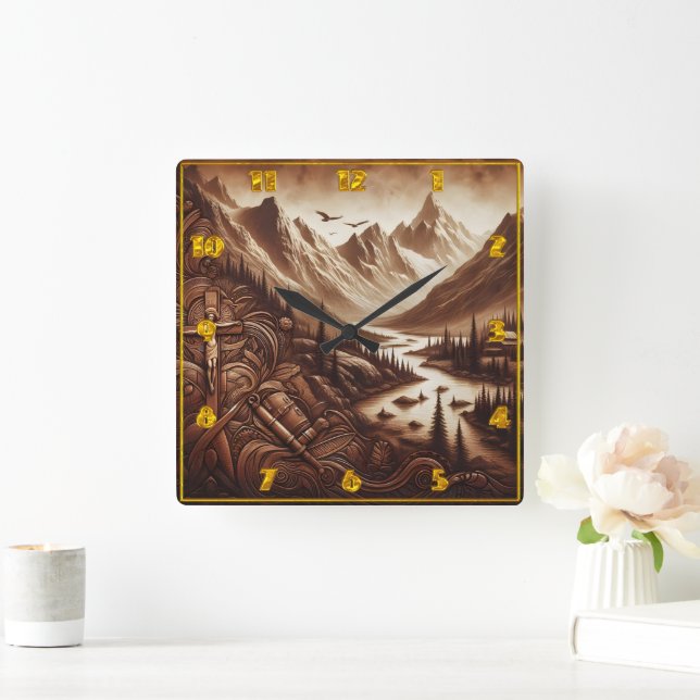 Jesus Crucifixion Surrounded by Majestic Mountains Square Wall Clock (Home)