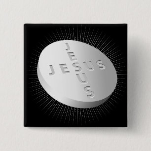 Jesus Cures Pill - Christian Religious Faith Pray  15 Cm Square Badge