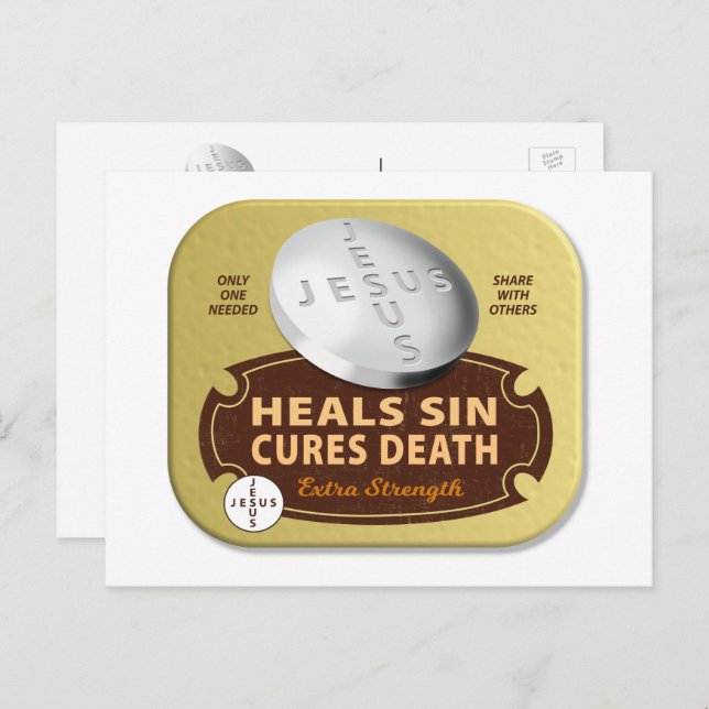 Jesus Cures Pill - Christian Religious Faith Pray  Holiday Postcard (Front/Back)