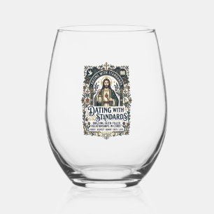 Jesus Dating Christian Relationship Humour Shirt F Stemless Wine Glass