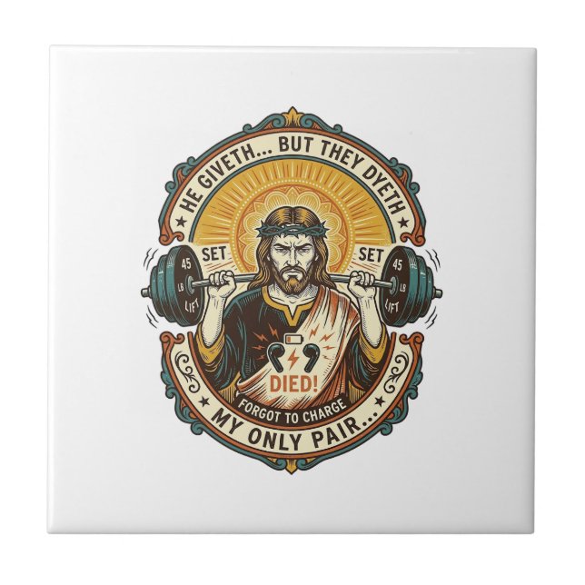 Jesus Dead Headphones Mid Set Silent Workout Gym H Ceramic Tile (Front)