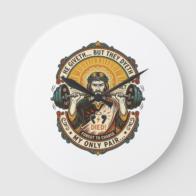 Jesus Dead Headphones Mid Set Silent Workout Gym H Large Clock (Front)