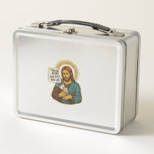 Jesus Dead Phone No Music Heavy Lift Gym Humor_1 Metal Lunch Box