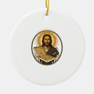 Jesus Deceived By Empty Pizza Box Party Food Humou Ceramic Ornament