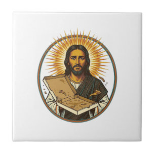 Jesus Deceived By Empty Pizza Box Party Food Humou Ceramic Tile