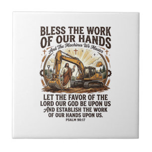 Jesus Diesel Mechanic Heavy Equipment Shirt Faith Ceramic Tile