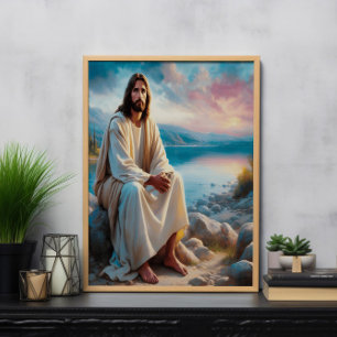 Jesus Divine Peace Beside Sunset Waters Poster