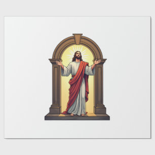 Jesus Doorway Light Vintage Engraving Shirt Wrapping Paper