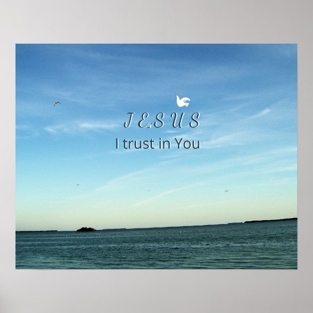 Jesus & Dove in Tranquil Sky Scene Poster (Front)