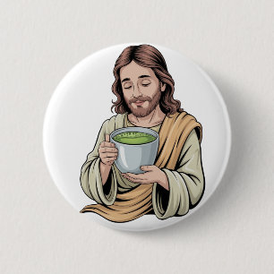 Jesus Drinking Matcha Drink Christian 6 Cm Round Badge