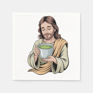 Jesus Drinking Matcha Drink Christian  Napkin