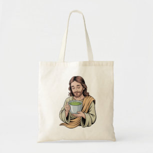 Jesus Drinking Matcha Drink Christian Tote Bag