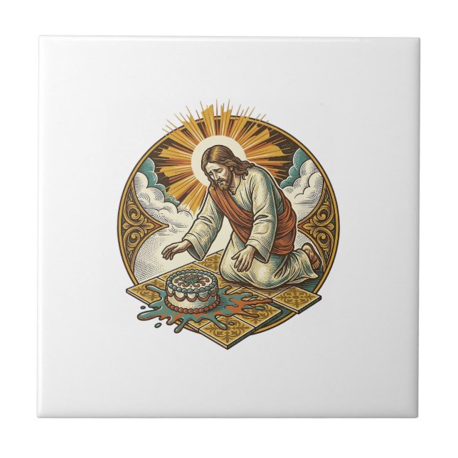 Jesus Dropped Birthday Cake Face Down Kitchen Floo Ceramic Tile (Front)