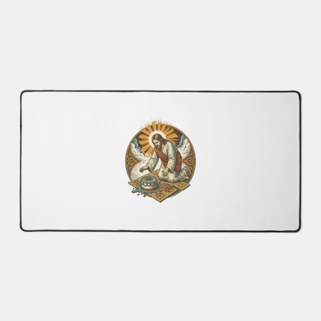 Jesus Dropped Birthday Cake Face Down Kitchen Floo Desk Mat (Front)