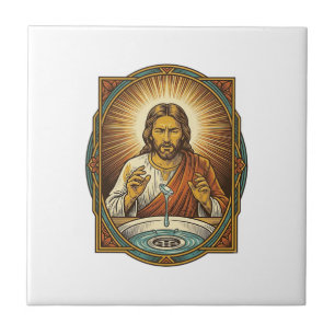 Jesus Dropped Contact Lens Bathroom Sink Drain Bli Ceramic Tile