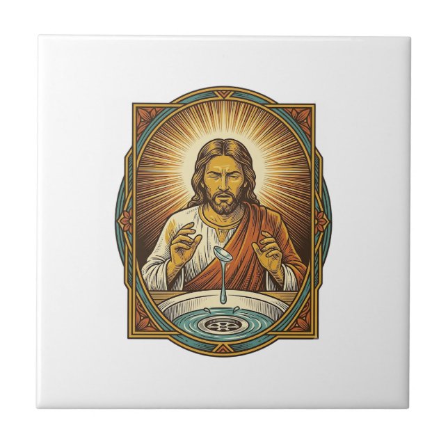Jesus Dropped Contact Lens Bathroom Sink Drain Bli Ceramic Tile (Front)