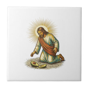 Jesus Dropped Fresh Sliced Avocado Floor Tragic Fo Ceramic Tile