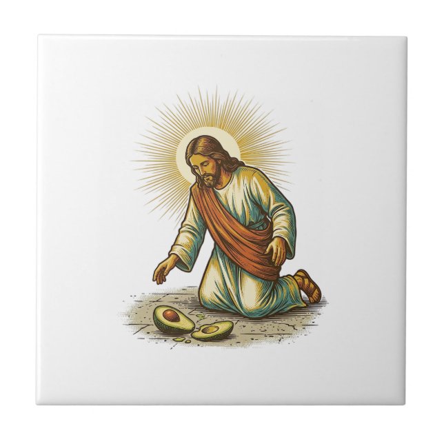 Jesus Dropped Fresh Sliced Avocado Floor Tragic Fo Ceramic Tile (Front)