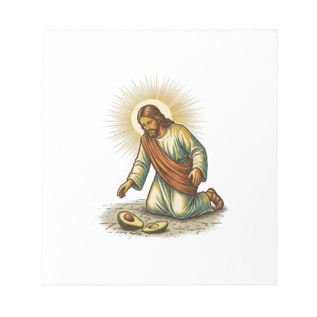 Jesus Dropped Fresh Sliced Avocado Floor Tragic Fo Notepad (Front)