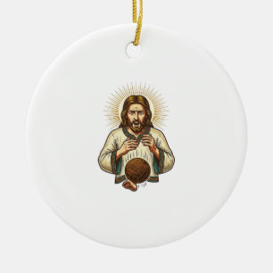 Jesus Dropped Heavy Medicine Ball Toe Pain Gym Hum Ceramic Ornament