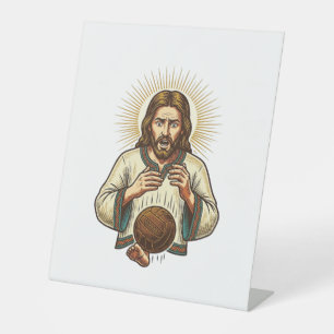 Jesus Dropped Heavy Medicine Ball Toe Pain Gym Hum Pedestal Sign