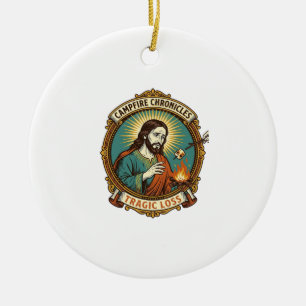 Jesus Dropped Marshmallow Campfire Party Fail Humo Ceramic Ornament