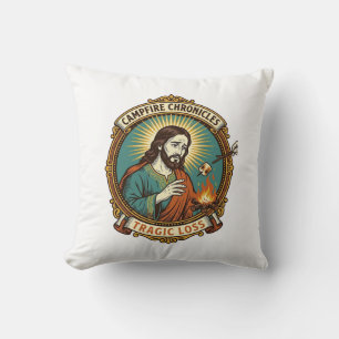 Jesus Dropped Marshmallow Campfire Party Fail Humo Cushion
