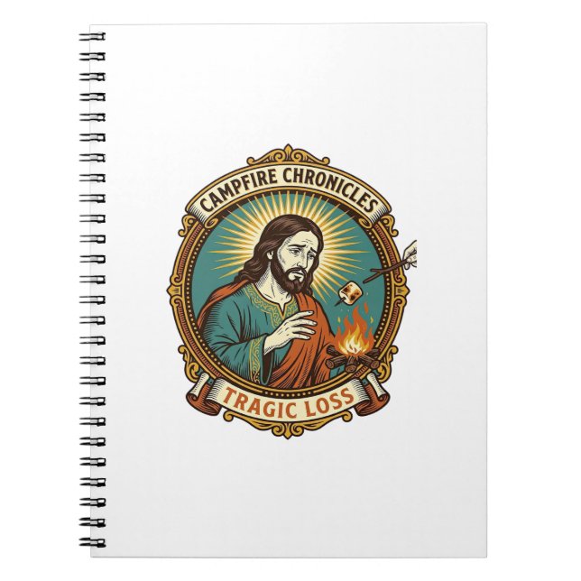 Jesus Dropped Marshmallow Campfire Party Fail Humo Notebook (Front)