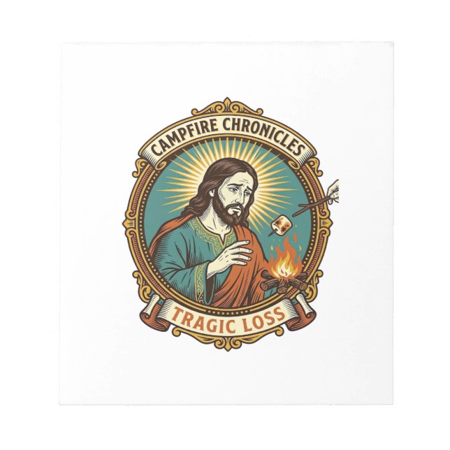Jesus Dropped Marshmallow Campfire Party Fail Humo Notepad (Front)