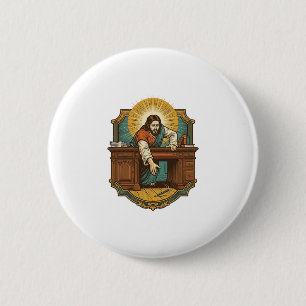Jesus Dropped Pen Behind Heavy Desk Clumsy Humor_1 6 Cm Round Badge
