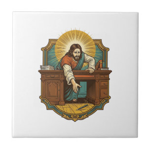Jesus Dropped Pen Behind Heavy Desk Clumsy Humor_1 Ceramic Tile