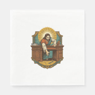 Jesus Dropped Pen Behind Heavy Desk Clumsy Humor_1 Napkin