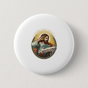 Jesus Dropped Phone Face Flat Concrete Panic Scree 6 Cm Round Badge