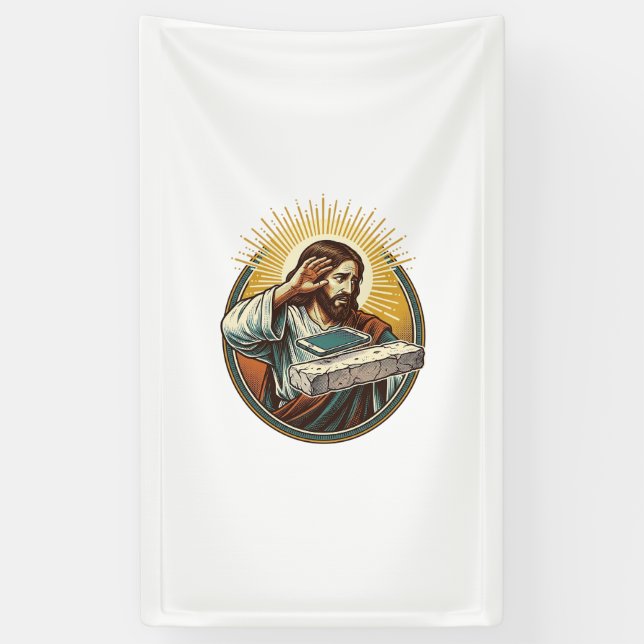 Jesus Dropped Phone Face Flat Concrete Panic Scree Banner (Vertical)