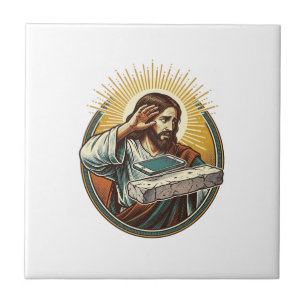 Jesus Dropped Phone Face Flat Concrete Panic Scree Ceramic Tile