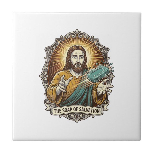 Jesus Dropped Slippery Soap Shower Clumsy Bathroom Ceramic Tile (Front)