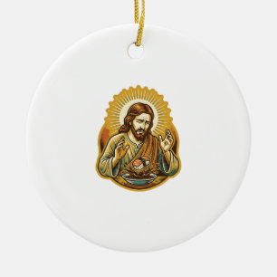 Jesus Dropped Sushi In Soy Sauce Splatter Food Hum Ceramic Ornament