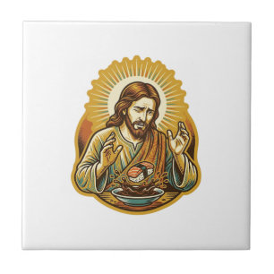 Jesus Dropped Sushi In Soy Sauce Splatter Food Hum Ceramic Tile