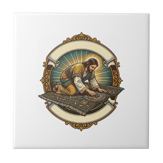Jesus Dropped Tiny Screw Thick Carpet DIY Humor_1 Ceramic Tile (Front)