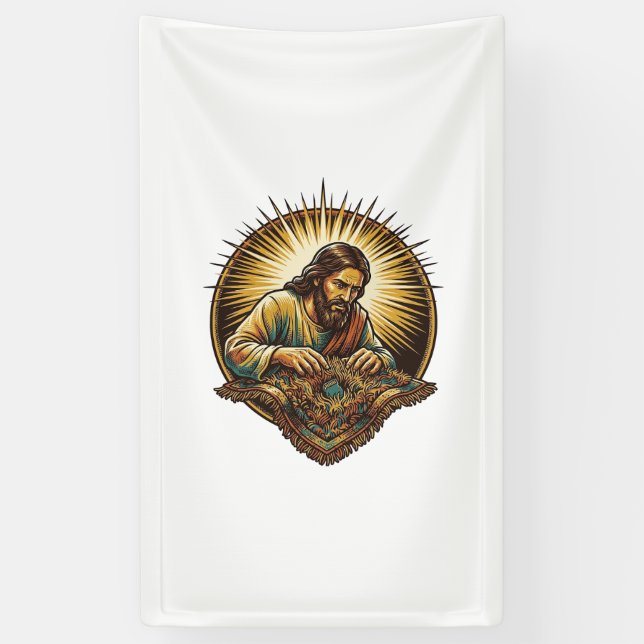 Jesus Dropped Tiny SD Card Lost Carpet Tech Humor_ Banner (Vertical)