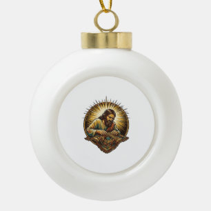 Jesus Dropped Tiny SD Card Lost Carpet Tech Humor_ Ceramic Ball Christmas Ornament