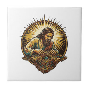 Jesus Dropped Tiny SD Card Lost Carpet Tech Humor_ Ceramic Tile
