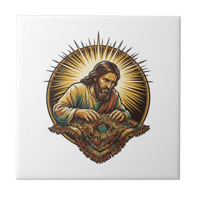 Jesus Dropped Tiny SD Card Lost Carpet Tech Humor_ Ceramic Tile (Front)