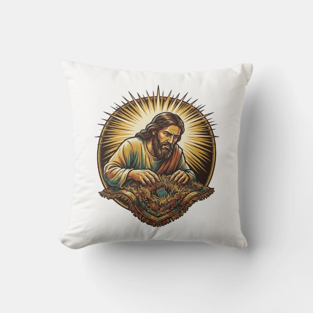 Jesus Dropped Tiny SD Card Lost Carpet Tech Humor_ Cushion (Front)