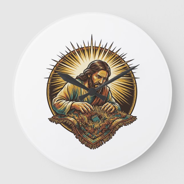 Jesus Dropped Tiny SD Card Lost Carpet Tech Humor_ Large Clock (Front)